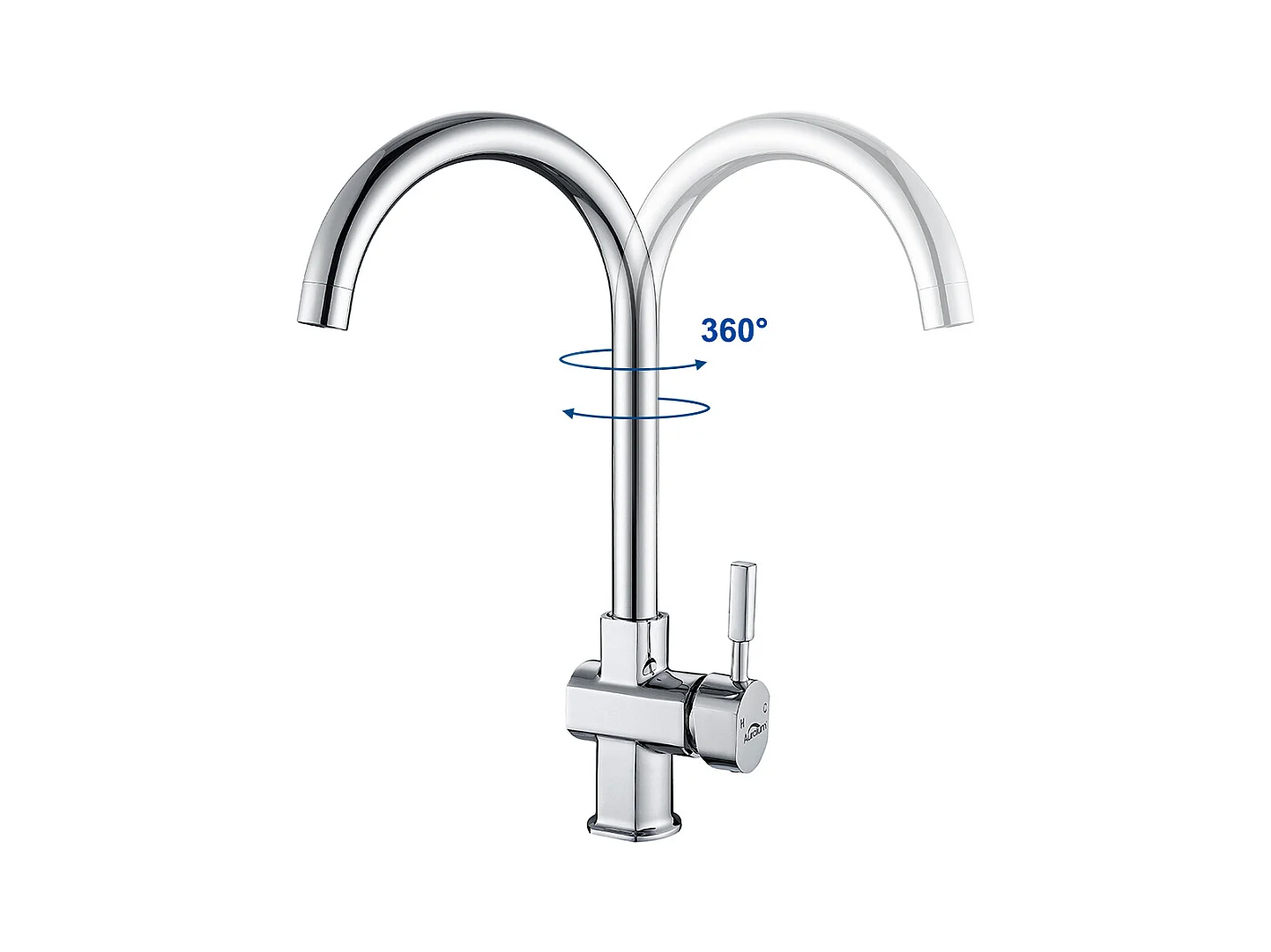 Miscelatore da cucina girevole a 360°, Elegante rubinetto lavello in corpo in rame con acqua calda e fredda alternativa per cucina cromata