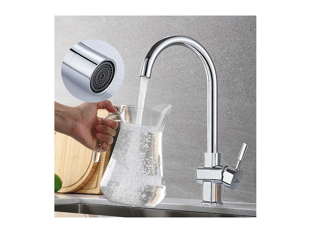 Miscelatore da cucina girevole a 360°, Elegante rubinetto lavello in corpo in rame con acqua calda e fredda alternativa per cucina cromata