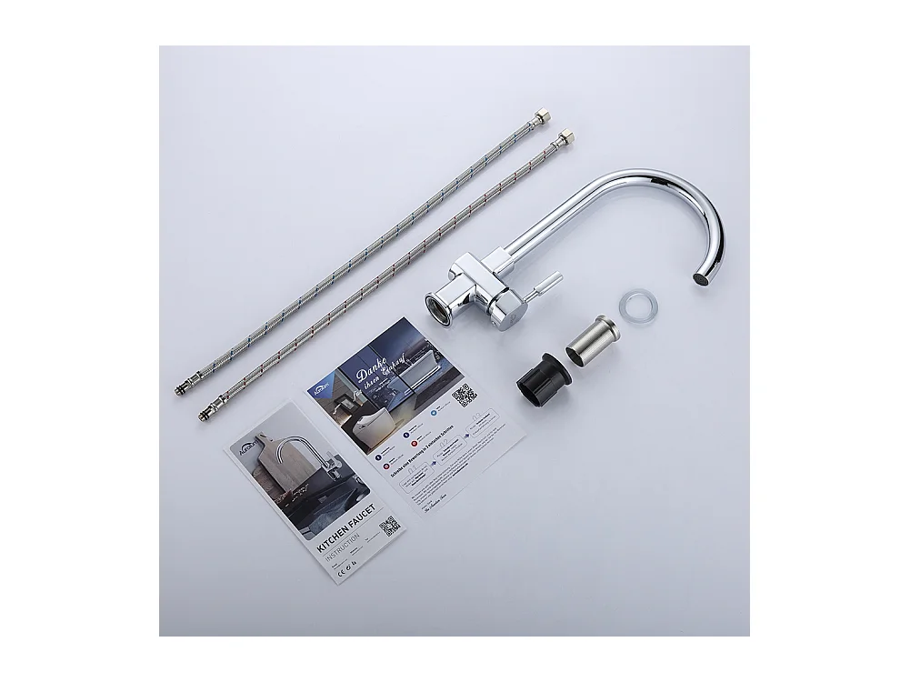 Miscelatore da cucina girevole a 360°, Elegante rubinetto lavello in corpo in rame con acqua calda e fredda alternativa per cucina cromata