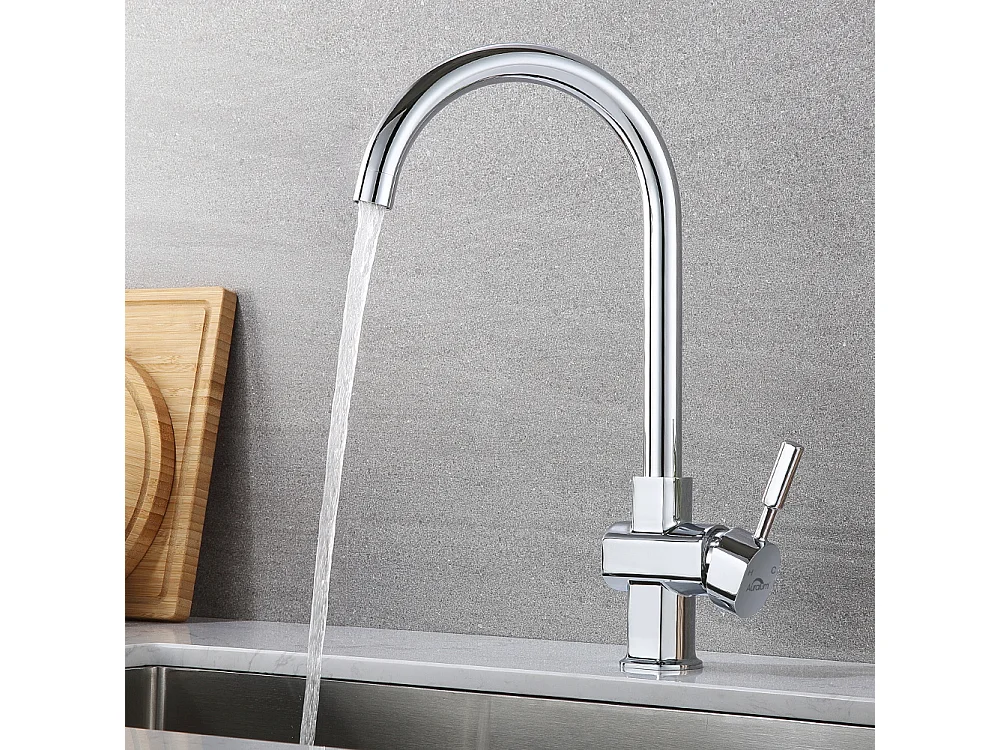 Mitigeur de Cuisine Pivotant à 360°, Robinet Evier Elégant de Corps de Cuivre avec Eau Chaude et Froide Alternative pour Cuisine Chromé