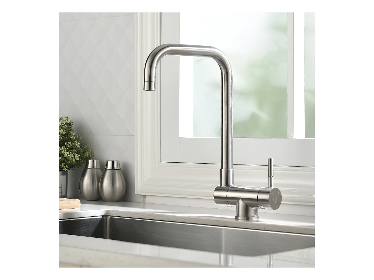 Cecipa max Mitigeur Evier Repliable en Inoxydable devant Fenêtre, Robinet Évier Pivotant à 360º Robinet de Cuisine 2 Modes de pulvérisat,EU Modèle