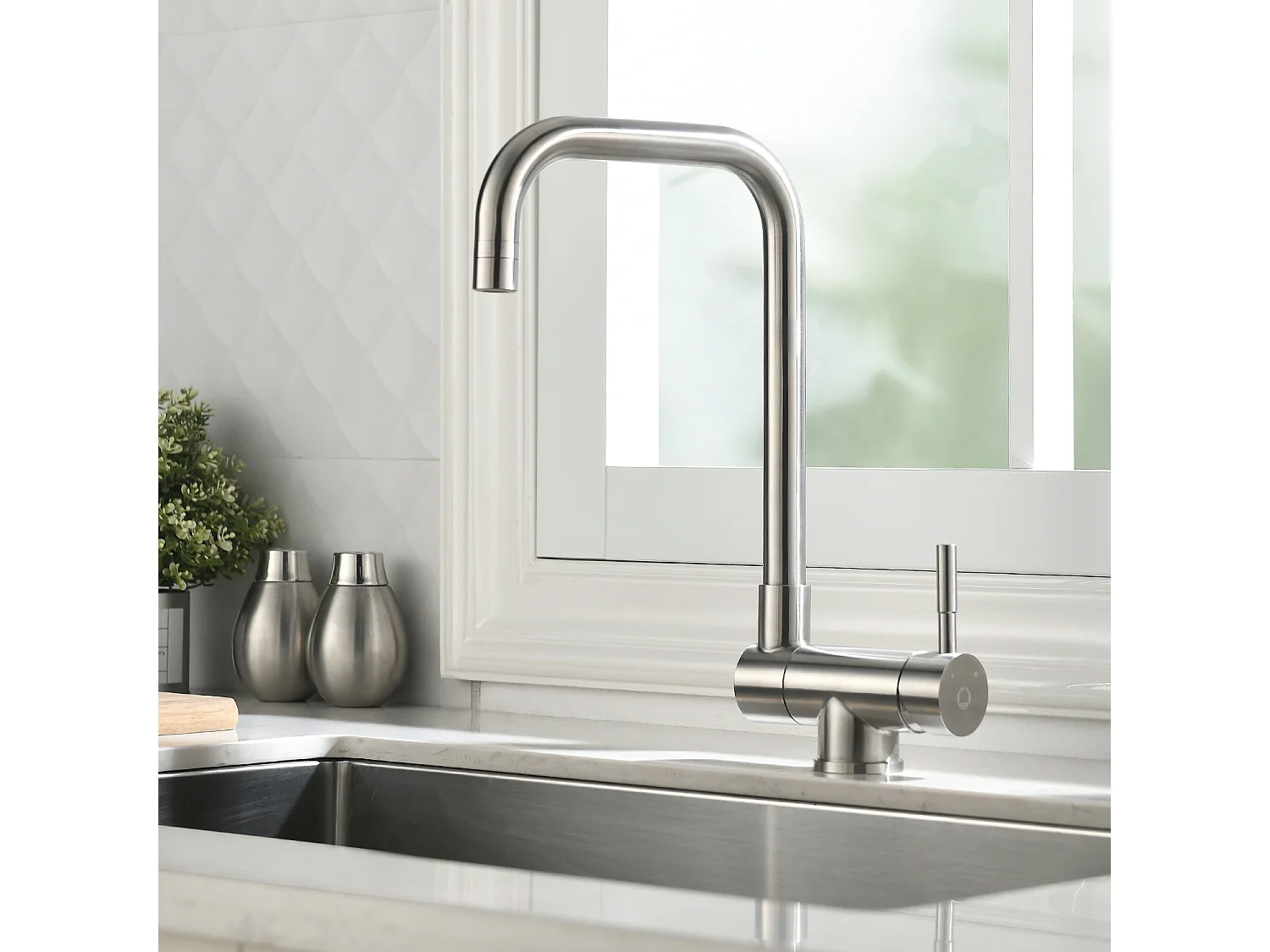 Cecipa max Mitigeur Evier Repliable en Inoxydable devant Fenêtre, Robinet Évier Pivotant à 360º Robinet de Cuisine 2 Modes de pulvérisat,EU Modèle