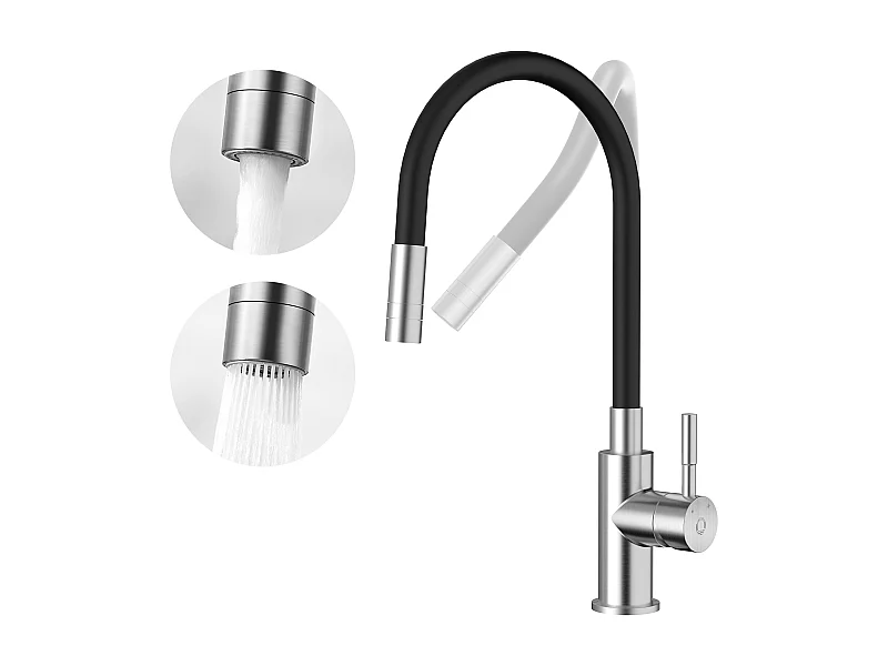 Cecipa max Robinet Cuisine Flexible avec 2 Types de Jets, Mitigeur Rabattable, Flexible Mitigeur avec Eau Chaude et Froide (Noir + Brossé),EU Modèle