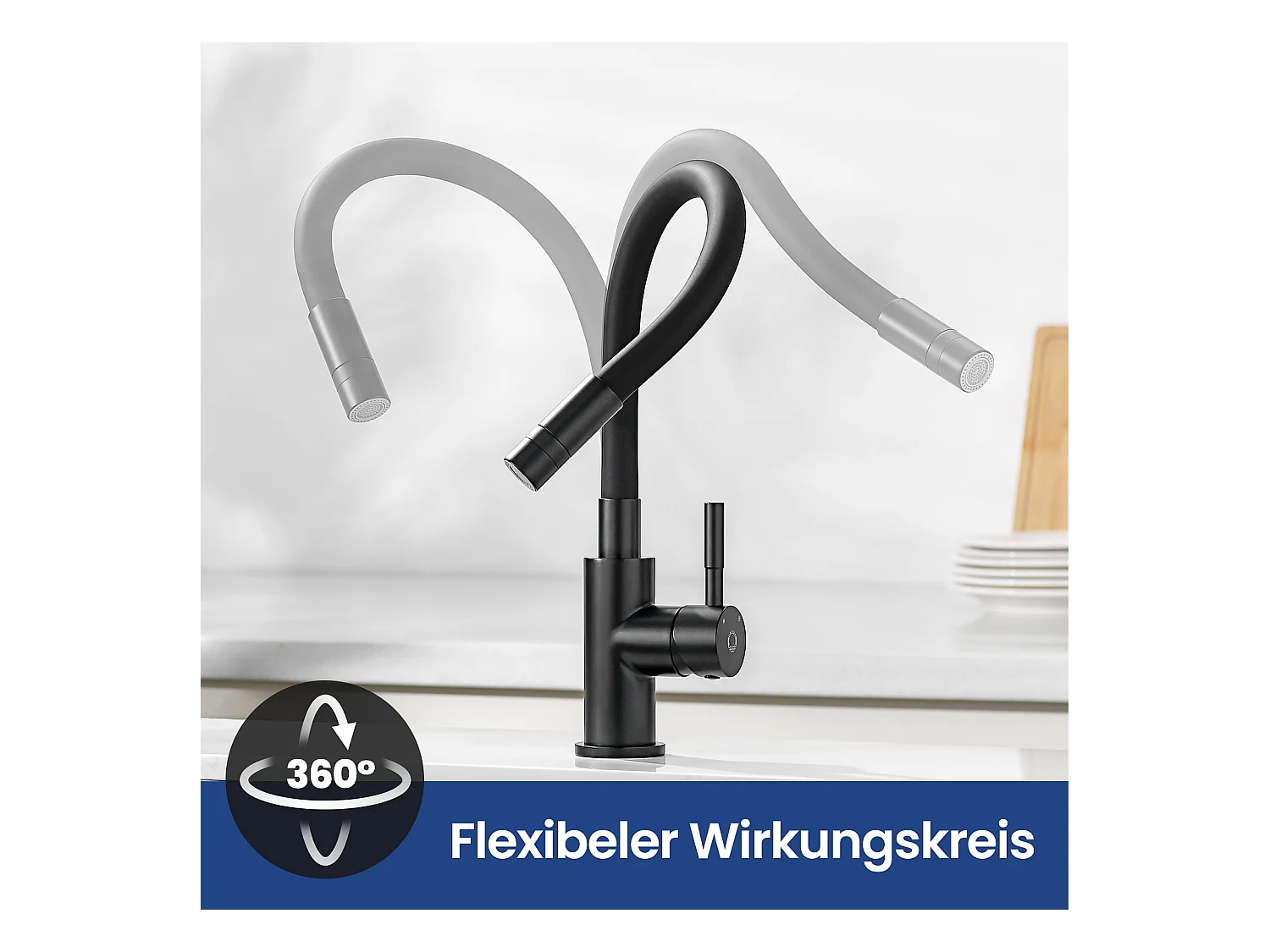 2PCS Robinet Cuisine Flexible Robinet avec 2 Types de Jets, Mitigeur Cuisine Rabattable, Flexible Mitigeur Evier avec Eau Chaude et Froide (Noir)