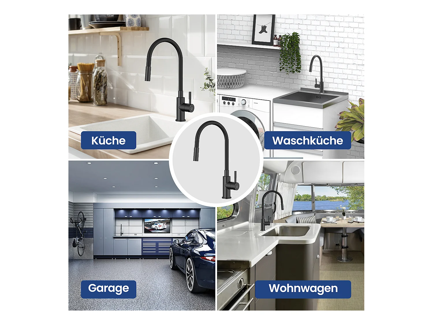 2PCS Robinet Cuisine Flexible Robinet avec 2 Types de Jets, Mitigeur Cuisine Rabattable, Flexible Mitigeur Evier avec Eau Chaude et Froide (Noir)