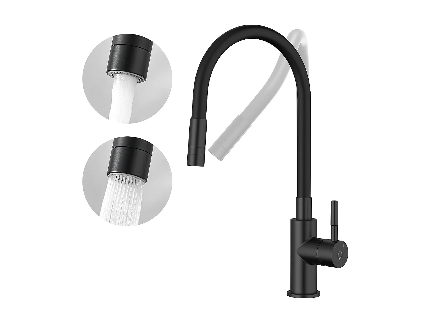 2PCS flexibele keukenkraan kraan met 2 soorten sprays, opvouwbare keukenmengkraan, flexibele spoelbakmengkraan met warm en koud water (zwart)