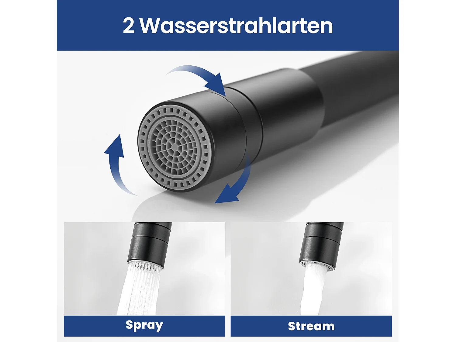2PCS flexibele keukenkraan kraan met 2 soorten sprays, opvouwbare keukenmengkraan, flexibele spoelbakmengkraan met warm en koud water (zwart)