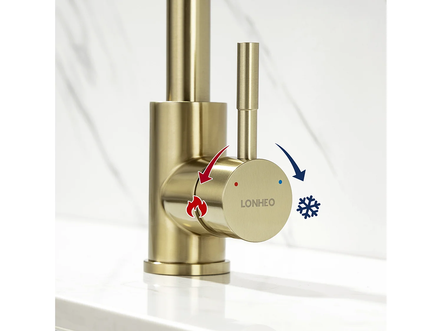 Lonheo Max Mitigeur Cuisine,Robinet Evier Flexible Rotatif 360°, Mitigeur Cuisine Inoxydable avec Aérateur Démontable,Doré Brossé,7-Forme,EU Modèle