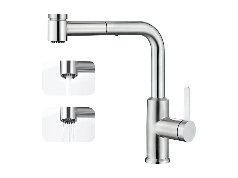 Cecipa max Grifo de Cocina Extraíble Mezclador de Cocina con Ducha Extraíble de 40 CM y 2 Chorros de Agua Fría y Caliente Cepillado, Modelo UE