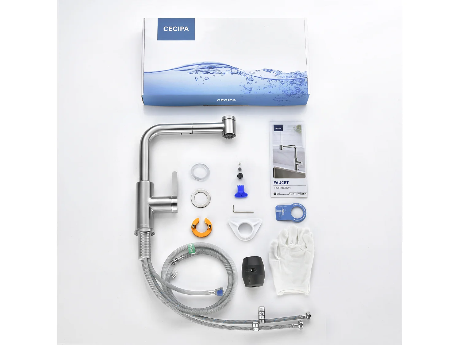 Cecipa max Mitigeur de Cuisine Extractible Robinet avec 40 CM Douchette Extractible Mitigeur Cuisine à 2 Jets Eau Froide et Chaude Brossé,EU Modèle