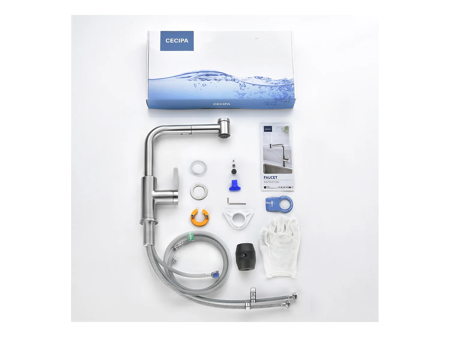 Cecipa max Grifo de Cocina Extraíble Mezclador de Cocina con Ducha Extraíble de 40 CM y 2 Chorros de Agua Fría y Caliente Cepillado, Modelo UE