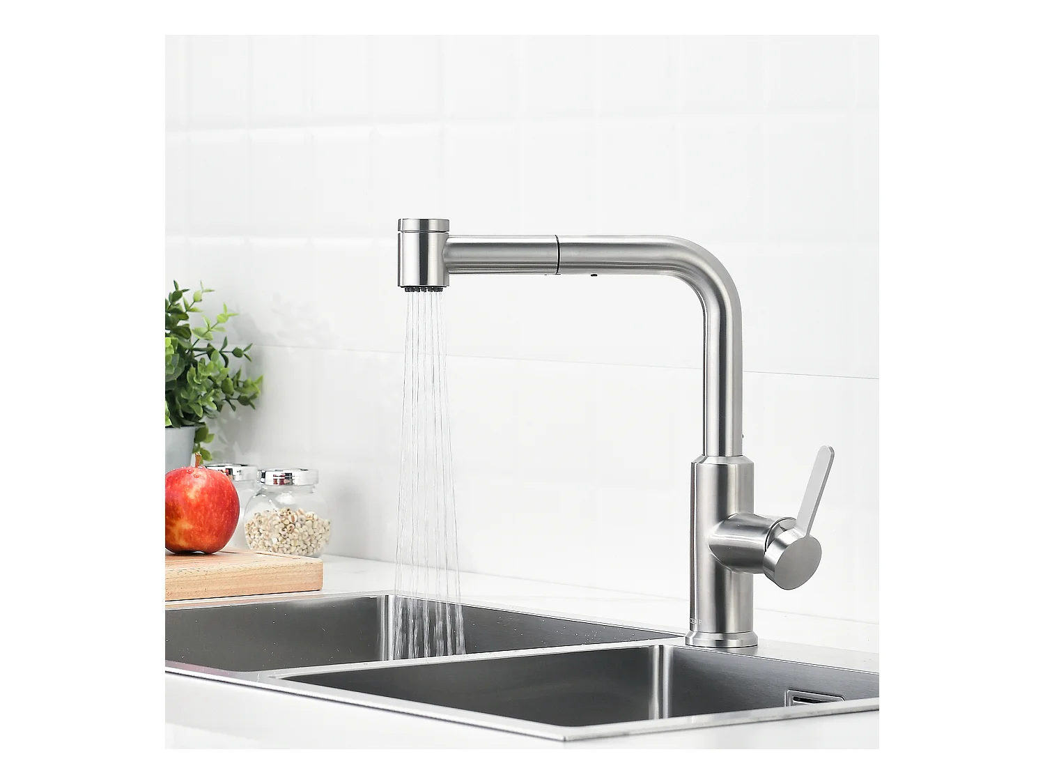 Cecipa max Grifo de Cocina Extraíble Mezclador de Cocina con Ducha Extraíble de 40 CM y 2 Chorros de Agua Fría y Caliente Cepillado, Modelo UE