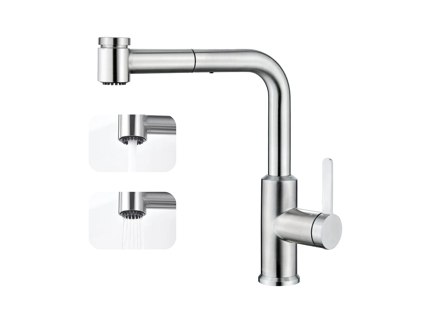 Cecipa max Grifo de Cocina Extraíble Mezclador de Cocina con Ducha Extraíble de 40 CM y 2 Chorros de Agua Fría y Caliente Cepillado, Modelo UE