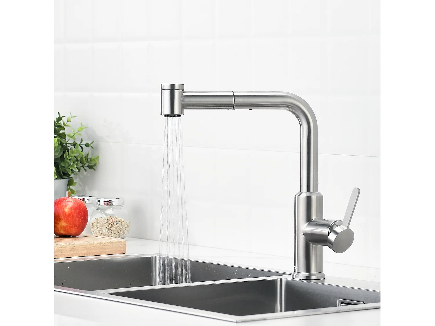 Cecipa max Grifo de Cocina Extraíble Mezclador de Cocina con Ducha Extraíble de 40 CM y 2 Chorros de Agua Fría y Caliente Cepillado, Modelo UE