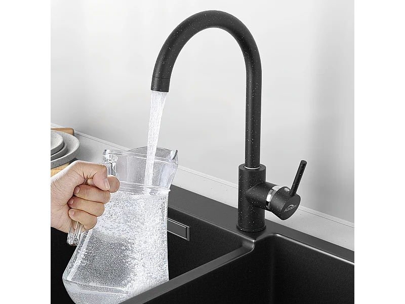 Küchenmischbatterie, schwarzer Einhebel-Spültischhahn, 360 ° drehbar, Kalt-/Warmwasser-Küchenmischbatterie aus Messing mit abnehmbarem Luftsprudler