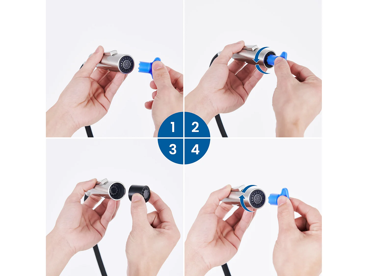 AuraLum Max Robinet Cuisine,Mitigeur Évier Inox avec Douchette Extractible,2 Modes Jets Eau Froide/Chaude Rotatif 360°,en Forme de U,Brossé,EU Modèle