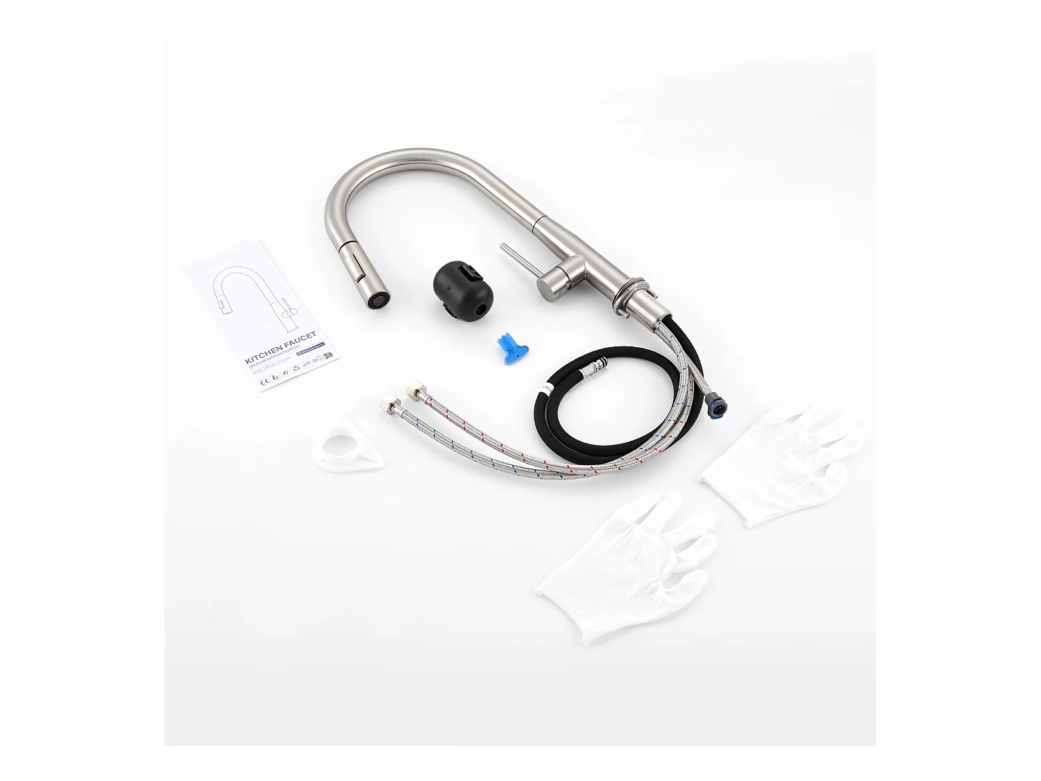 AuraLum Max Robinet Cuisine,Mitigeur Évier Inox avec Douchette Extractible,2 Modes Jets Eau Froide/Chaude Rotatif 360°,en Forme de U,Brossé,EU Modèle