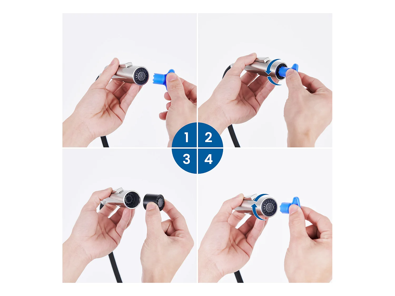 AuraLum Max Robinet Cuisine,Mitigeur Évier Inox avec Douchette Extractible,2 Modes Jets Eau Froide/Chaude Rotatif 360°,en Forme de U,Brossé,EU Modèle