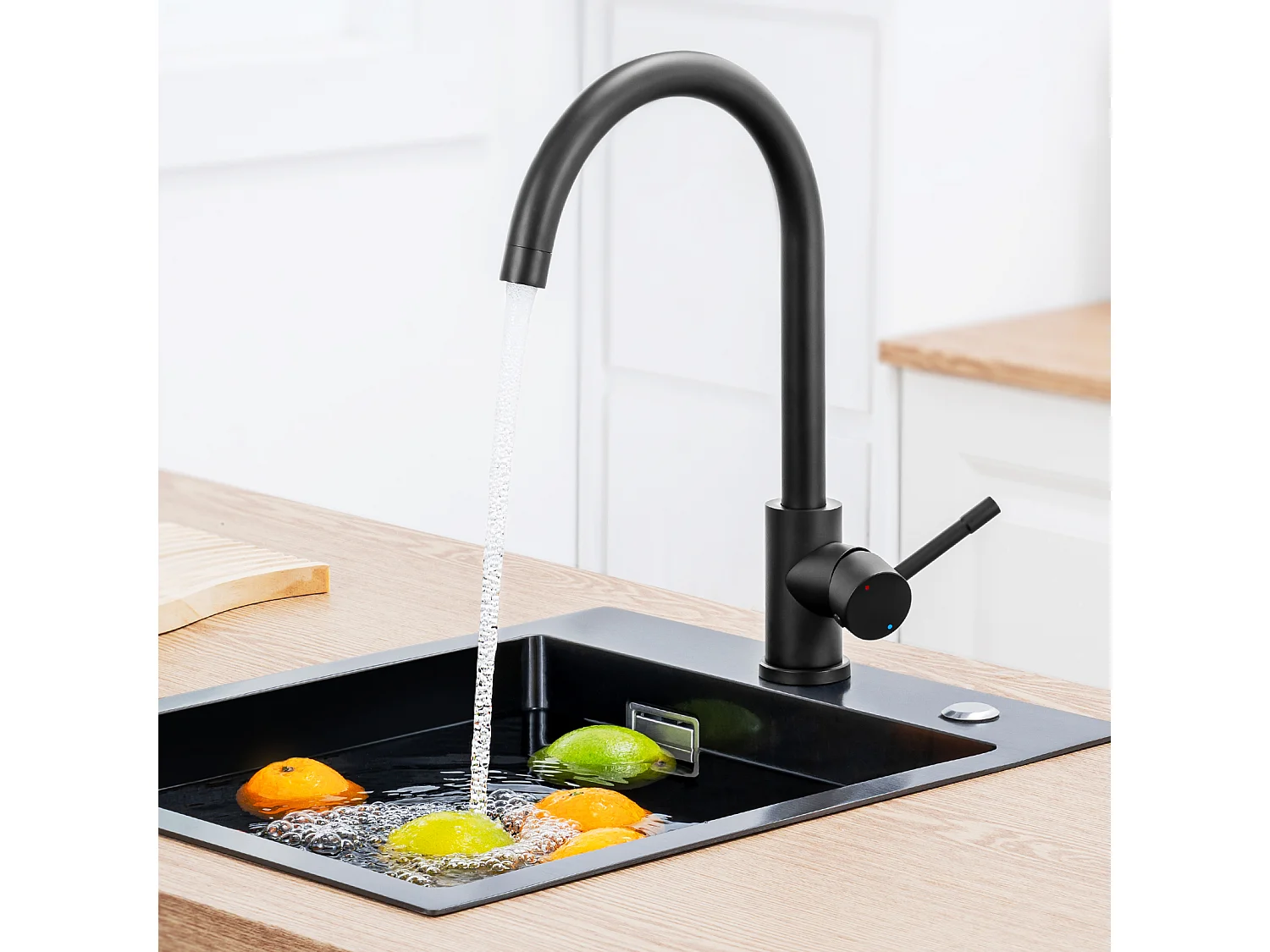 Mitigeur de Cuisine Pivotant à 360° Elégant Robinet d'évier Bec Haut avec Barboteur Démontable pour Cuisine, à Eau Chaude et Froide, Noir