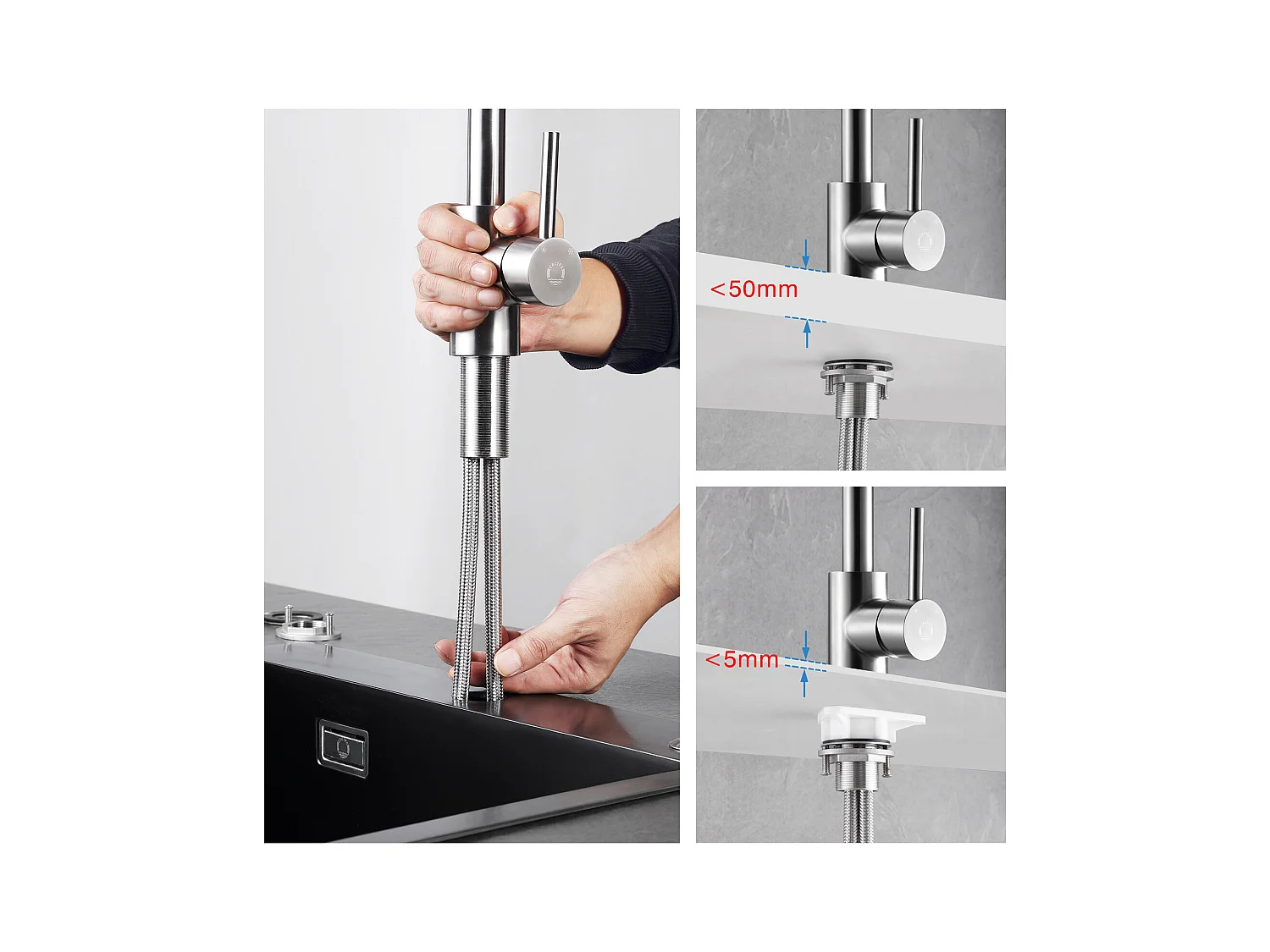 Cecipa max 2 Stück 360° schwenkbare Küchenarmatur, Spültischarmatur mit abnehmbarem Luftsprudler, gebürsteter Kalt- und Warmwasser-Spültischarmatur, EU-Modell