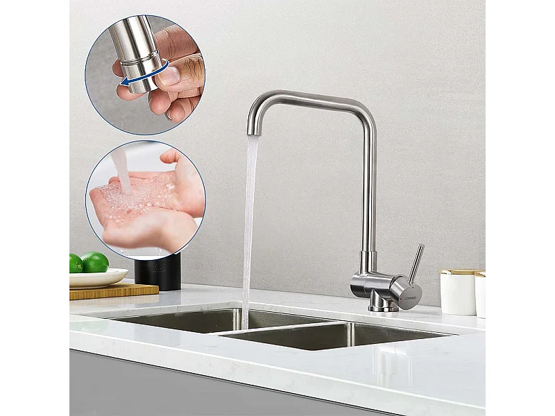 Mezclador de CuIsine Plegable Rotativo de 360°, Grifo de Cocina Agua Caliente/Fría Grifos, con burbujeable Para Fregadero contra Ventana