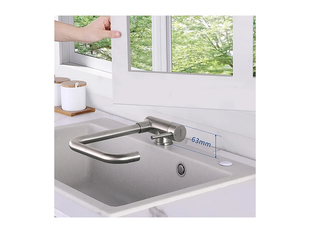 Mitigeur de Cuisine Rabattable Rotatif à 360°,Robinet Cuisine Eau Chaude/Froide Robinetterie,avec barboteur démotable Pour Évier contre Fenêtre
