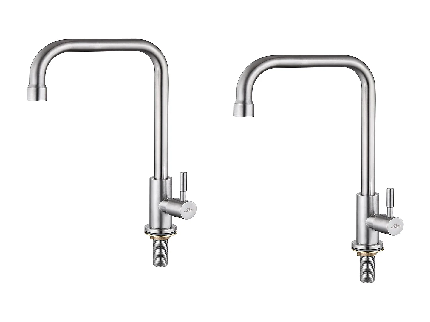 2pcs Auralum max Grifo de Cocina de Agua Fría, Pivotante de 360°, Grifo de Fregadero de Agua Fría de Palanca Única, Acero Inoxidable- Cepillado
