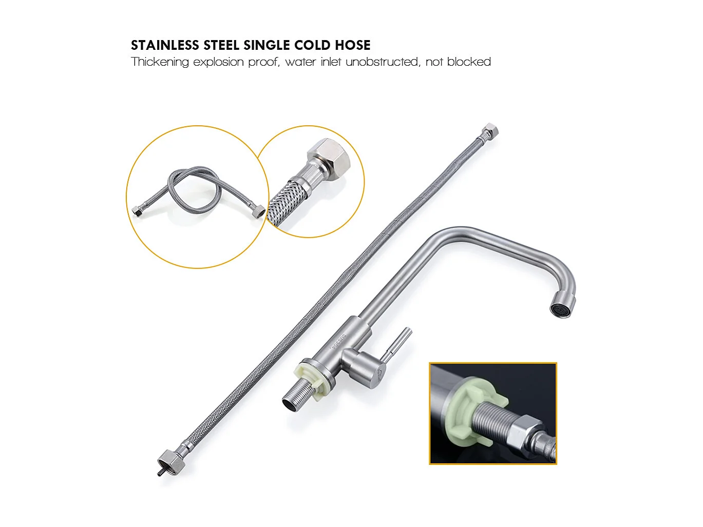 2pcs Auralum max Grifo de Cocina de Agua Fría, Pivotante de 360°, Grifo de Fregadero de Agua Fría de Palanca Única, Acero Inoxidable- Cepillado