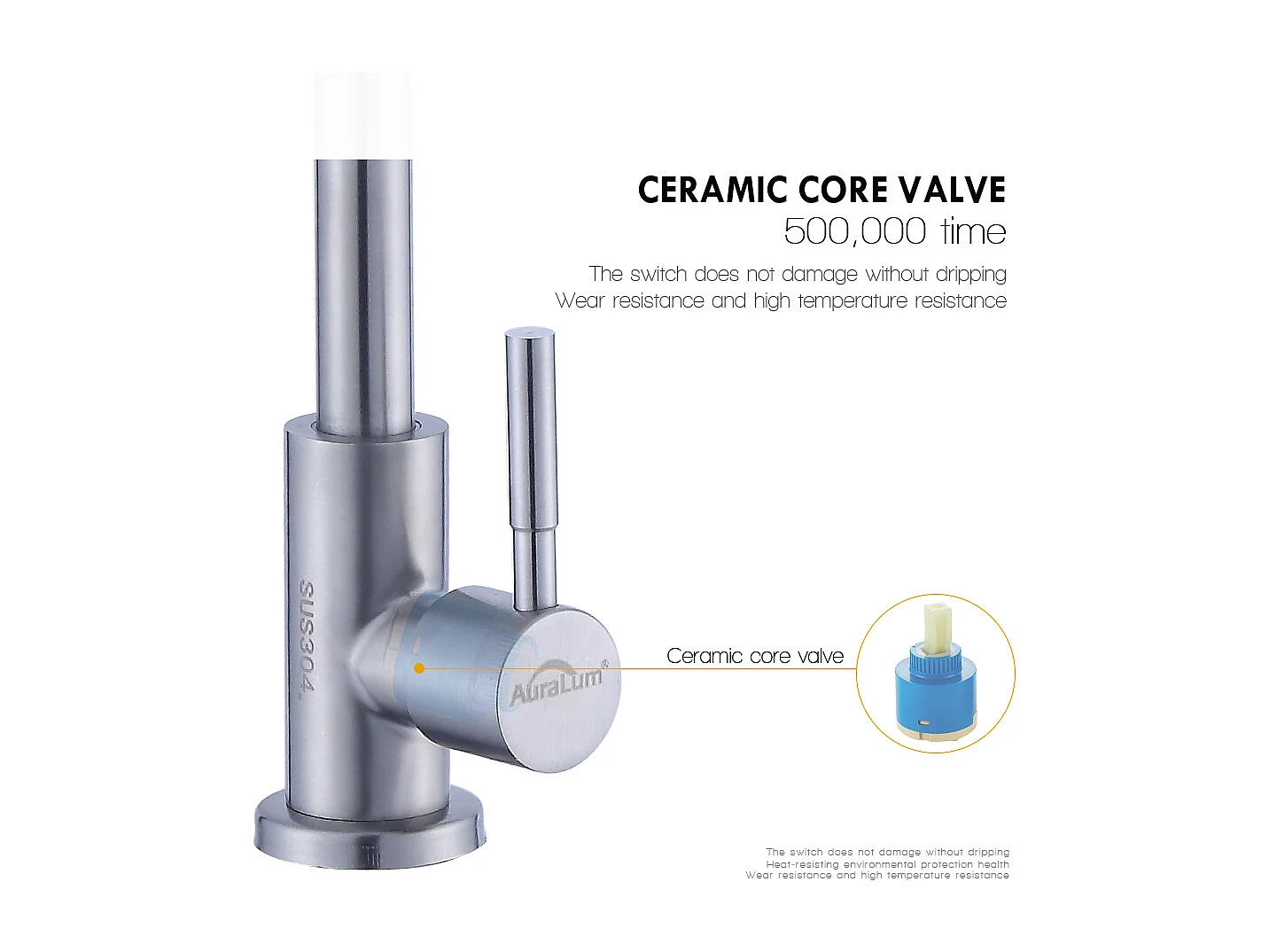 2pcs Auralum max Grifo de Cocina de Agua Fría, Pivotante de 360°, Grifo de Fregadero de Agua Fría de Palanca Única, Acero Inoxidable- Cepillado