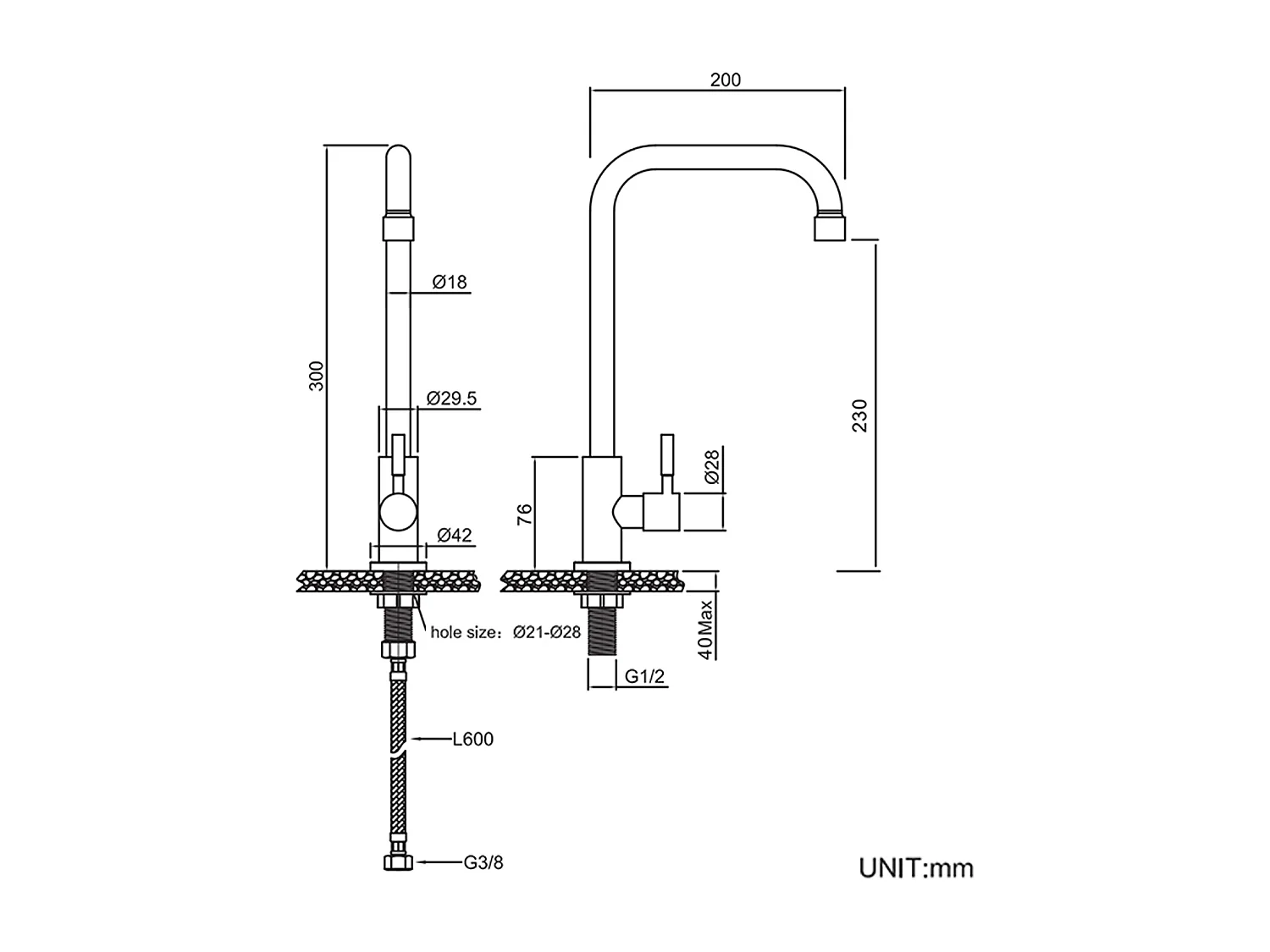 2 stuks Auralum max KeukenkraanKoudwater, 360° draaibaar, enkele hendel koudwater gootsteenkraan, roestvrij staal - geborsteld