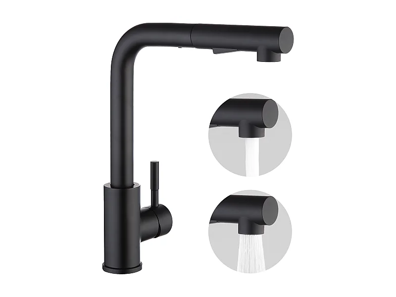 Cecipa max Robinet de Cuisine avec Douchette Extractible Mitigeur Cuisine 2 Modes de pulvérisat Rotation à 360° Noir,EU Modèle