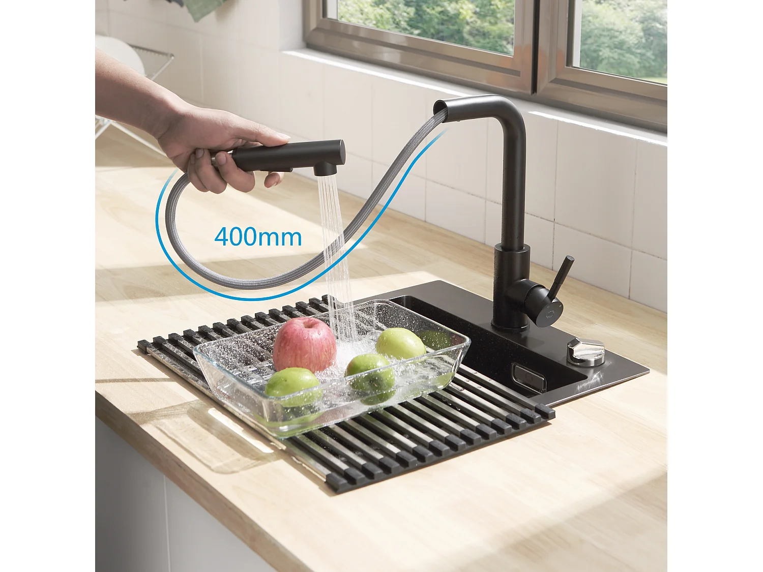 Cecipa max Robinet de Cuisine avec Douchette Extractible Mitigeur Cuisine 2 Modes de pulvérisat Rotation à 360° Noir,EU Modèle