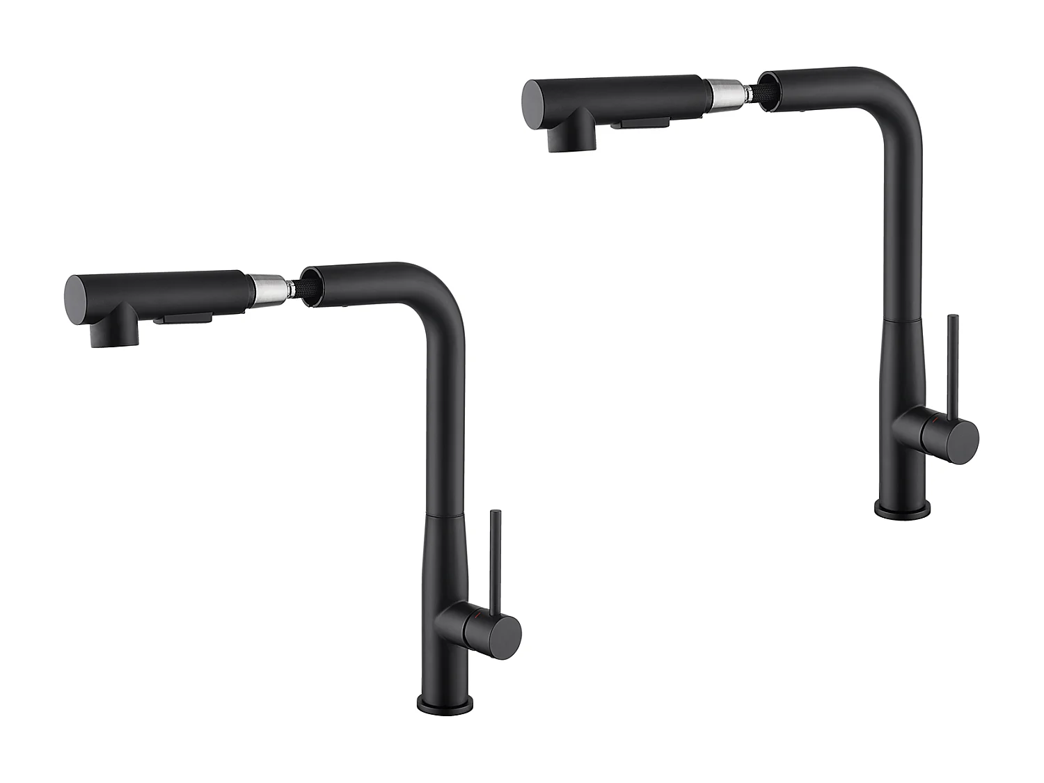 2PCS AURALUM MAX Robinet Cuisine, Mitigeur d'Évier Inox avec Douchette Extractible,2 Modes Jets Eau Froide/Chaude Rotatif à 360° ,Bec en Forme L,Noir