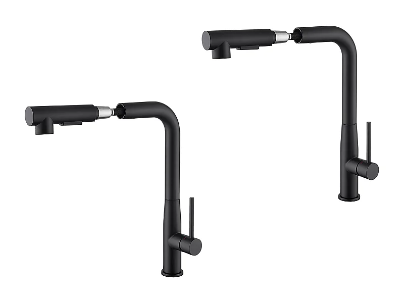 2PCS AURALUM MAX Robinet Cuisine, Mitigeur d'Évier Inox avec Douchette Extractible,2 Modes Jets Eau Froide/Chaude Rotatif à 360° ,Bec en Forme L,Noir