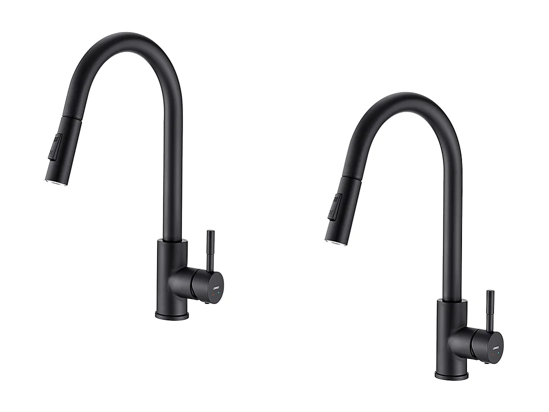 2pcs Grifo  Cocina con Ducha Extraíble Negro Mate Rotativo 360 ° Acero Inoxidable Mezclador Cocina Fregadero 2 Funciones Mezclador Cocina,Modelo UE