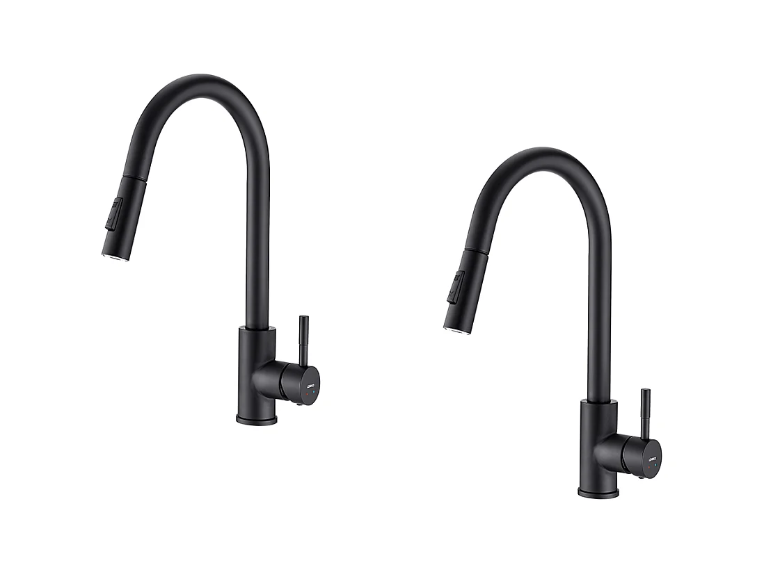2pcs Robinet Cuisine avec Douchette Extractible Noir Rotatif 360 ° Inoxydable Mitigeur Cuisine d'Évier 2 Fonctions Mélangeur de Cuisine,EU Modèle