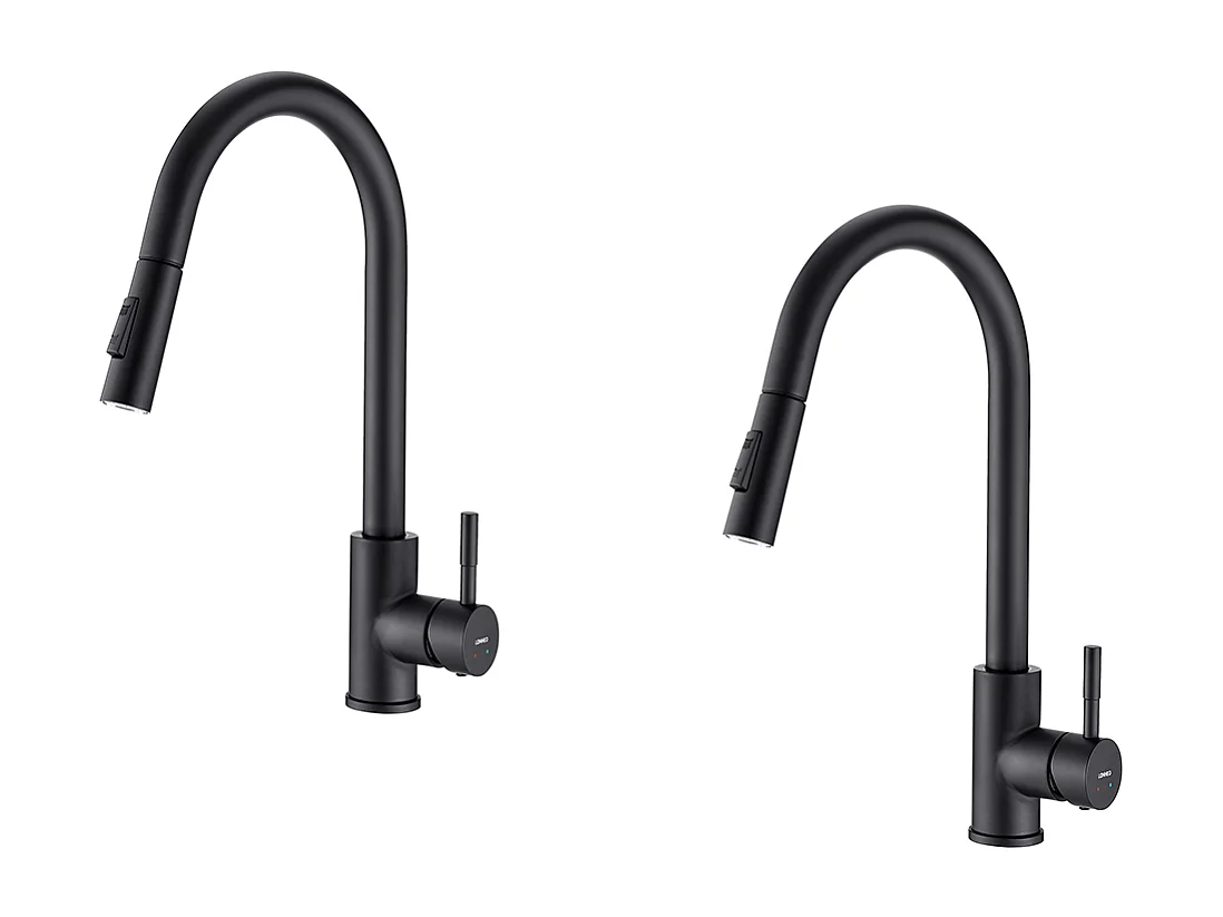 2pcs Robinet Cuisine avec Douchette Extractible Noir Rotatif 360 ° Inoxydable Mitigeur Cuisine d'Évier 2 Fonctions Mélangeur de Cuisine,EU Modèle