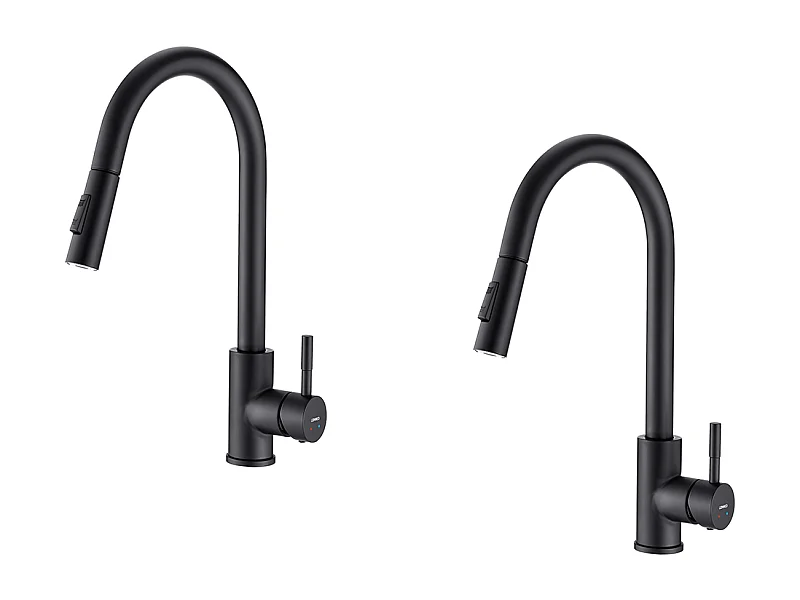 2pcs Robinet Cuisine avec Douchette Extractible Noir Rotatif 360 ° Inoxydable Mitigeur Cuisine d'Évier 2 Fonctions Mélangeur de Cuisine,EU Modèle