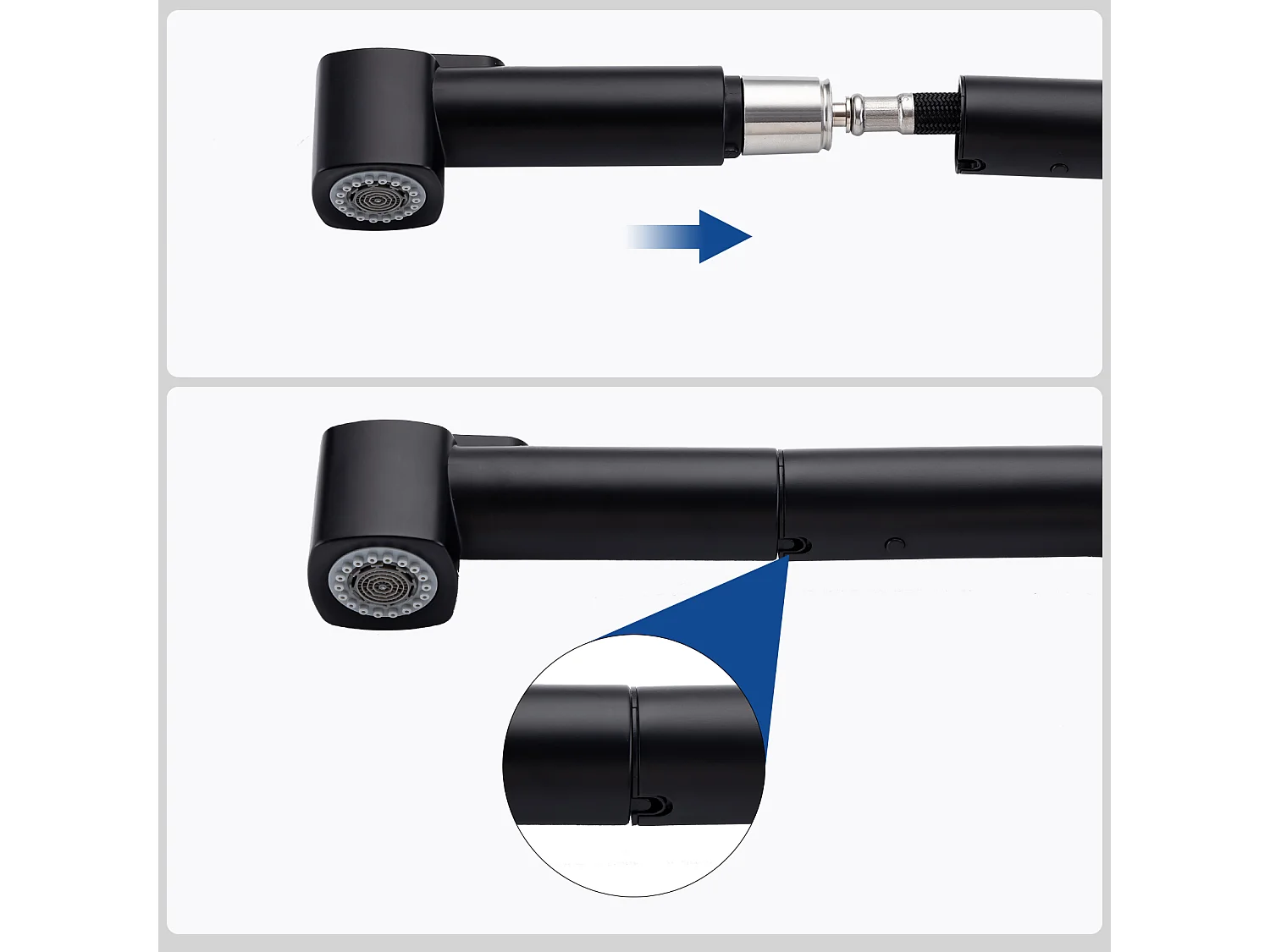 2pcs Robinet de Cuisine Noir avec Douchette Extractible Mitigeur Cuisine Rotatif à 360 ° Robinet d'Évier 2 Fonctions avec Barboteur Démotable