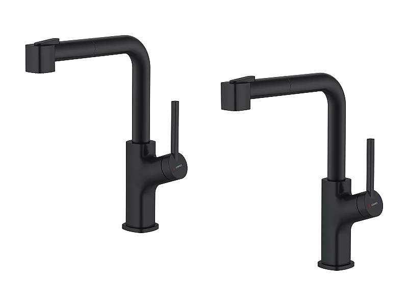 2pcs Robinet de Cuisine Noir avec Douchette Extractible Mitigeur Cuisine Rotatif à 360 ° Robinet d'Évier 2 Fonctions avec Barboteur Démotable