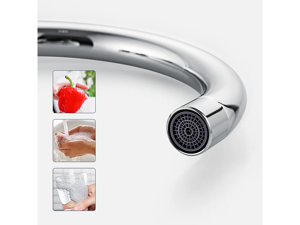 2pcs Elégant Mitigeur de Cuisine Auralum max Chromé,Pivotant à 360° Robinet d'Évier en Laiton avec Eau Chaude/Froide pour Cuisine,Mousseur Démontable