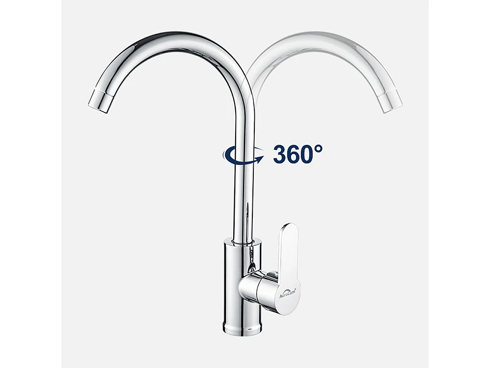 2pcs Elégant Mitigeur de Cuisine Auralum max Chromé,Pivotant à 360° Robinet d'Évier en Laiton avec Eau Chaude/Froide pour Cuisine,Mousseur Démontable