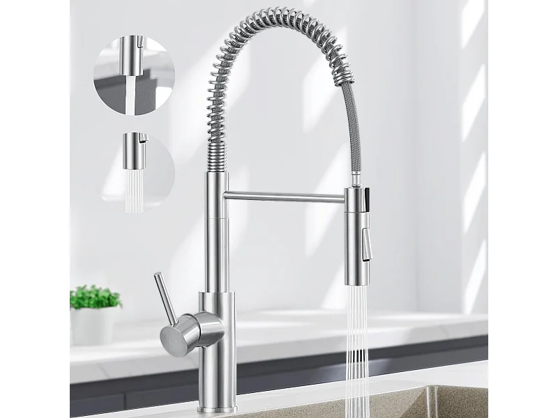 Cecipa Max Spring Miscelatore da Cucina con 2 Modalità di Uscita dell'Acqua Miscelatore per Lavello con Doccetta Estraibile Rubinetto Girevole a 360°, Modello EU