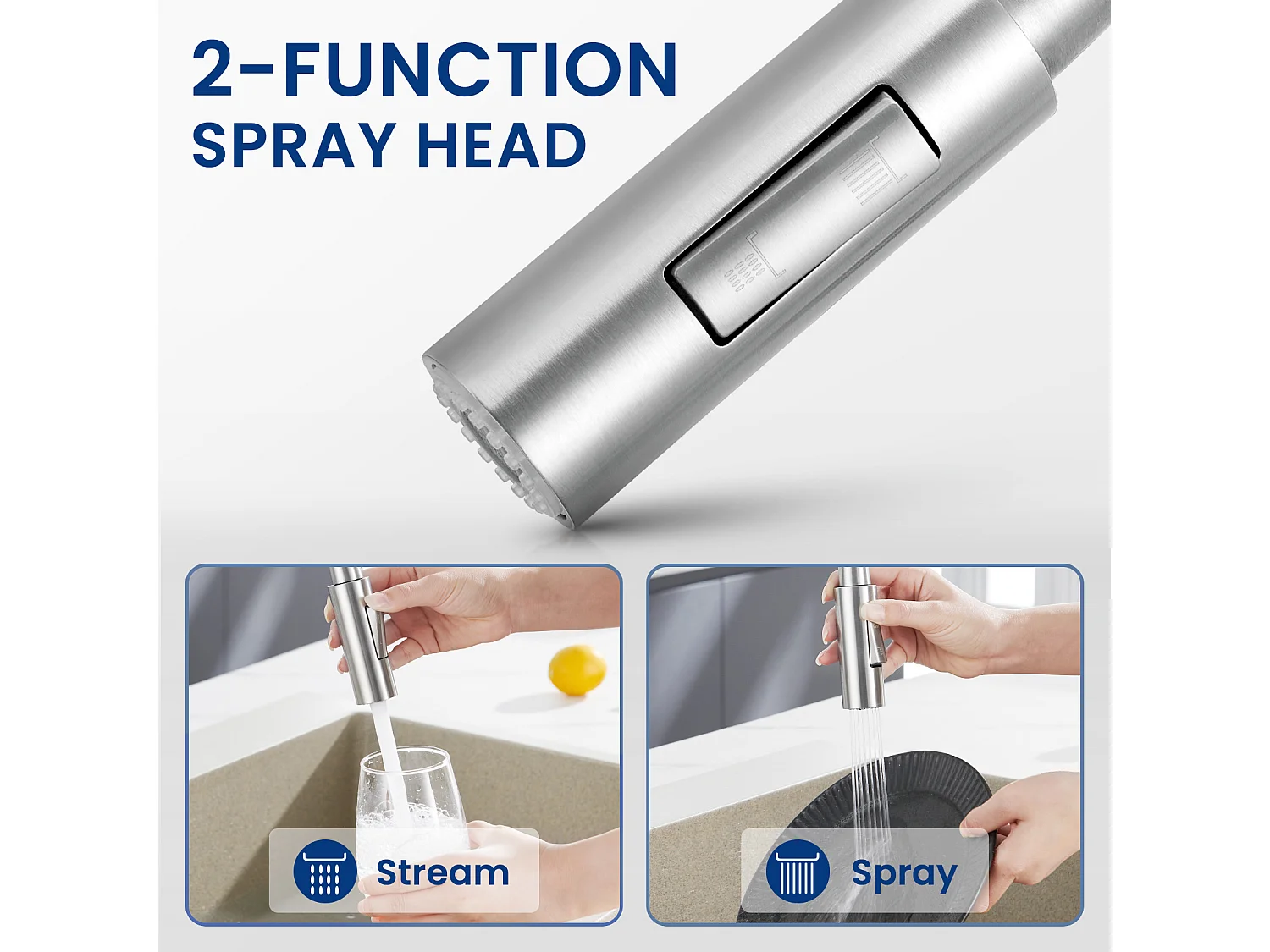 Cecipa Max Spring Miscelatore da Cucina con 2 Modalità di Uscita dell'Acqua Miscelatore per Lavello con Doccetta Estraibile Rubinetto Girevole a 360°, Modello EU