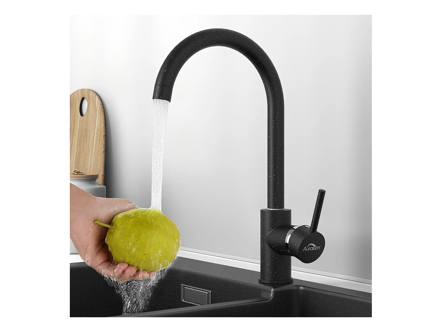Robinet Cuisine Bec Haut Mitigeur Evier Rotatif 360° Mitigeur Cuisine à Eau Froide/Chaude,en Laiton,avec Aérateur Démontable,Noir Graphite,EU Modèle