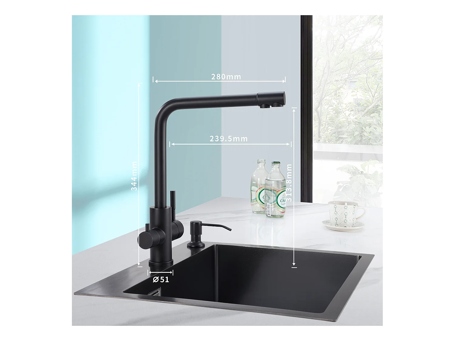 Cecipa max keukenmengkraan waterzuiveraar voor warm/koud water en gefilterd water - keukenkraan voor osmosesysteem zwart, EU-model