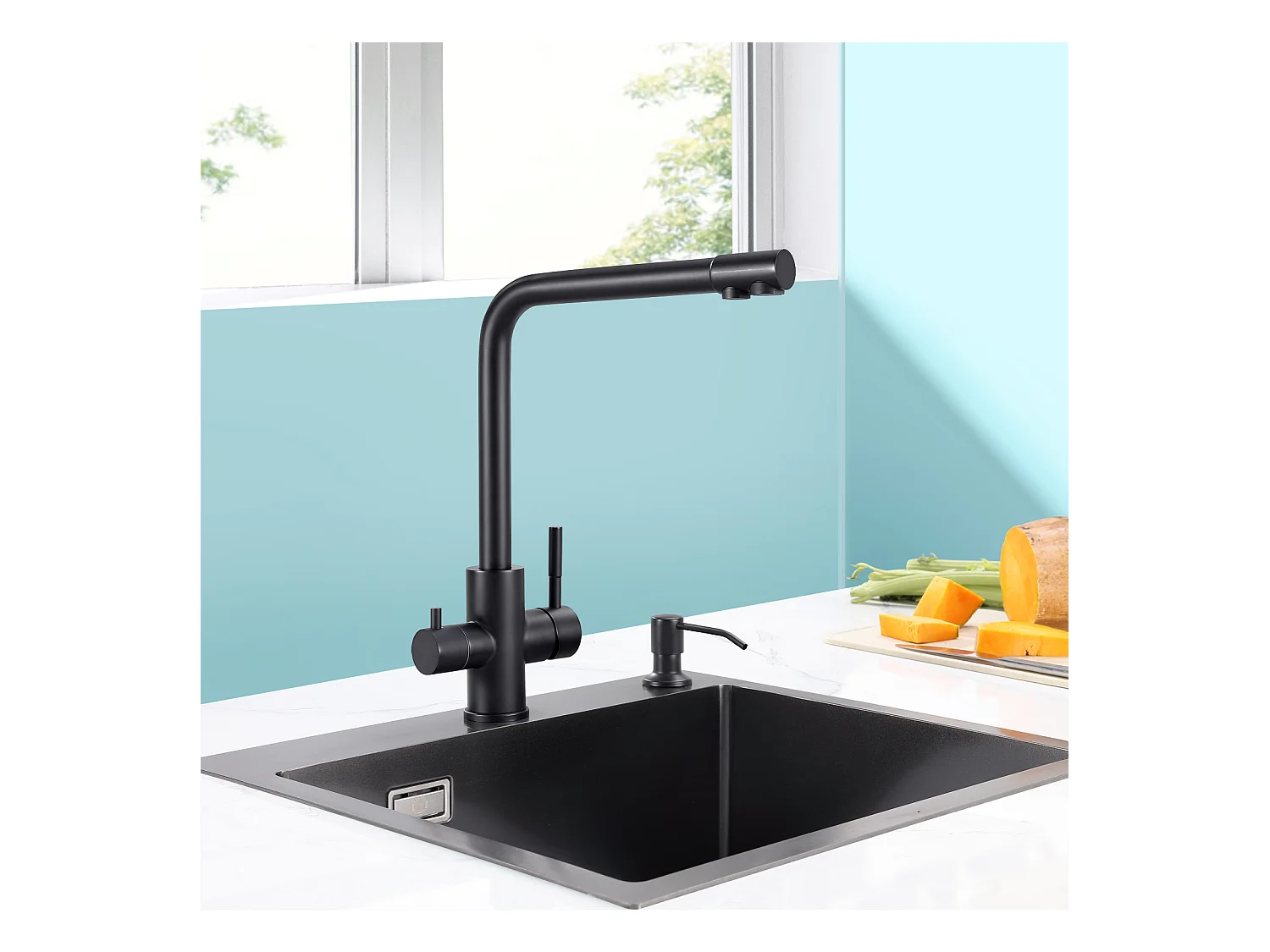 Cecipa max keukenmengkraan waterzuiveraar voor warm/koud water en gefilterd water - keukenkraan voor osmosesysteem zwart, EU-model