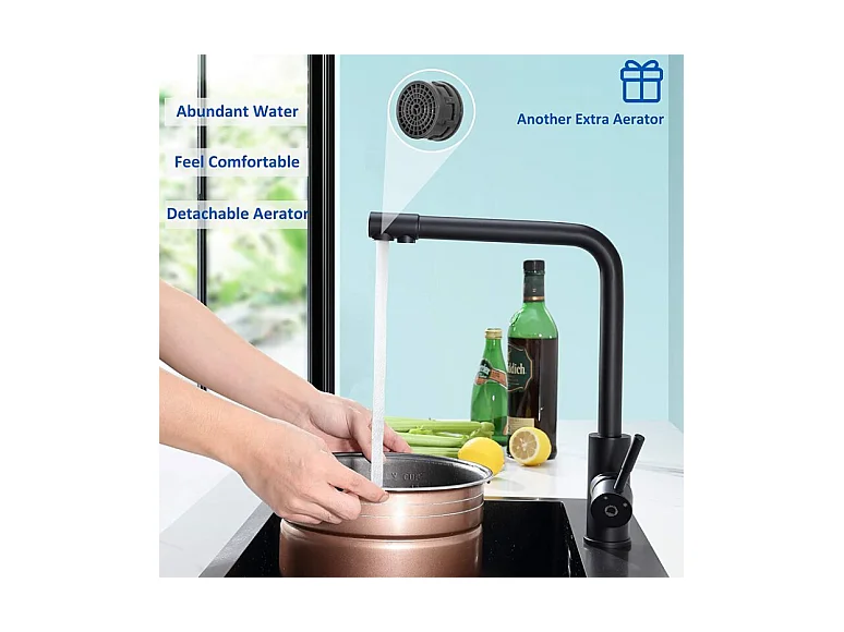 Cecipa max keukenmengkraan waterzuiveraar voor warm/koud water en gefilterd water - keukenkraan voor osmosesysteem zwart, EU-model