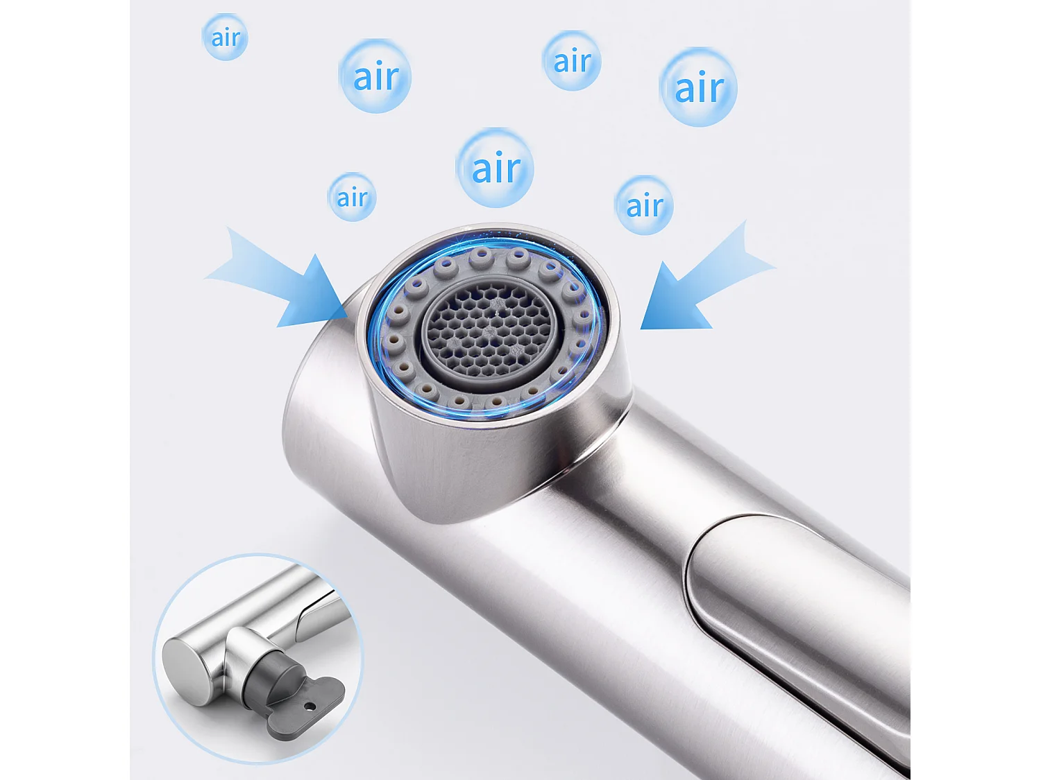 R7-vorms keukenhouder met 2 functies uittrekbare douchekop 360° draaibare roestvrijstalen keukenmengkraan met afneembare romper, geborsteld