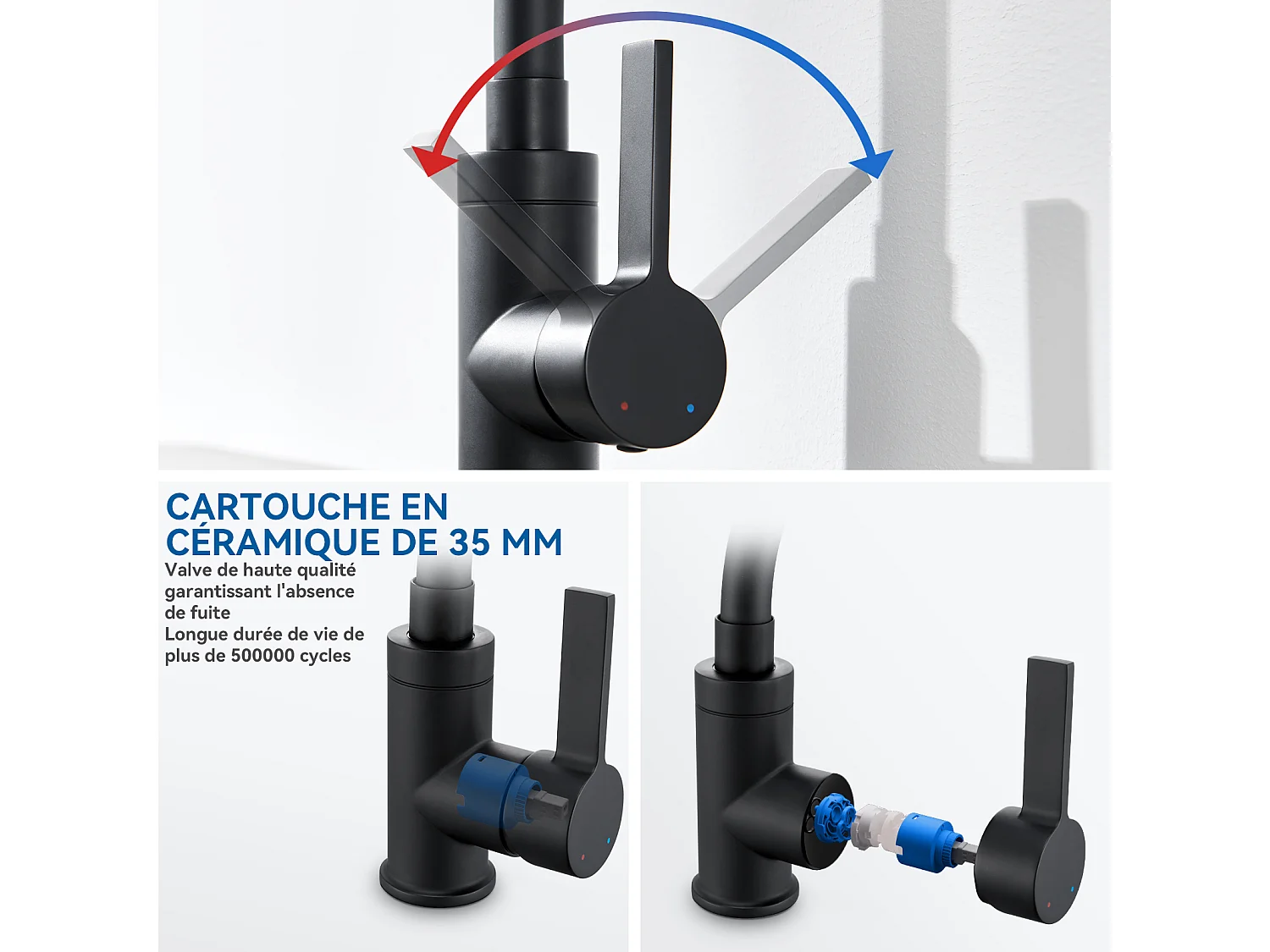 Mezclador Cocina Flexible Cefo Alto Orientable Libremente Mezclador Fregadero Flexible Girante 360° Grifo FregaderoMonoagujero ,Negro